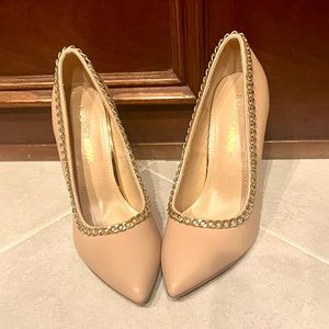 Fashion Nova Beige Faux Leather Stiletto with chain detail Pumps 8